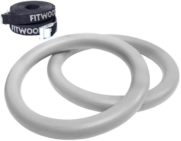FitWood ULPU Gymnastikringe 28mm - Graue Oberfläche / Schwarzer Gurt
